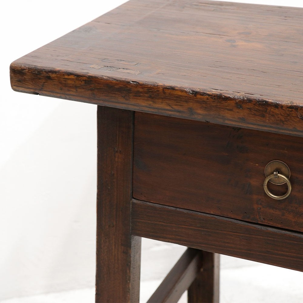 Antique Chinese Butcher's Block Table / 2 Drawer / Dark