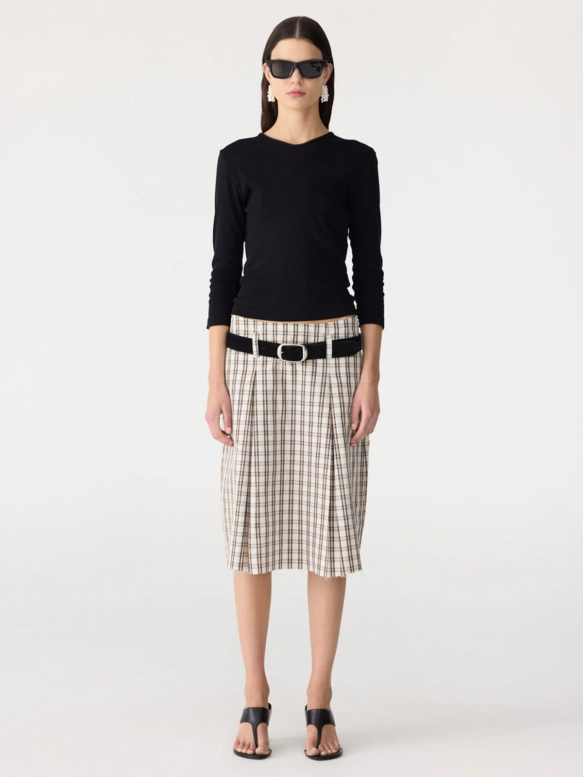 Bassike / Check Box Pleat Detail Skirt / Stone Tan Check