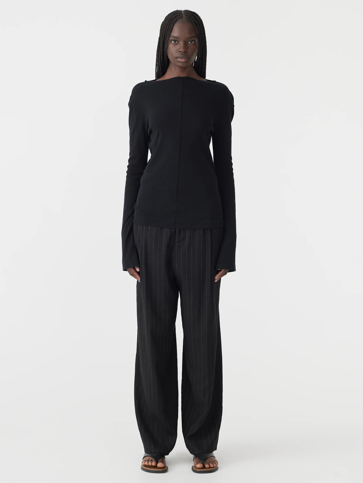 Bassike / Front Seam Rib Long Sleeve T-Shirt / Black