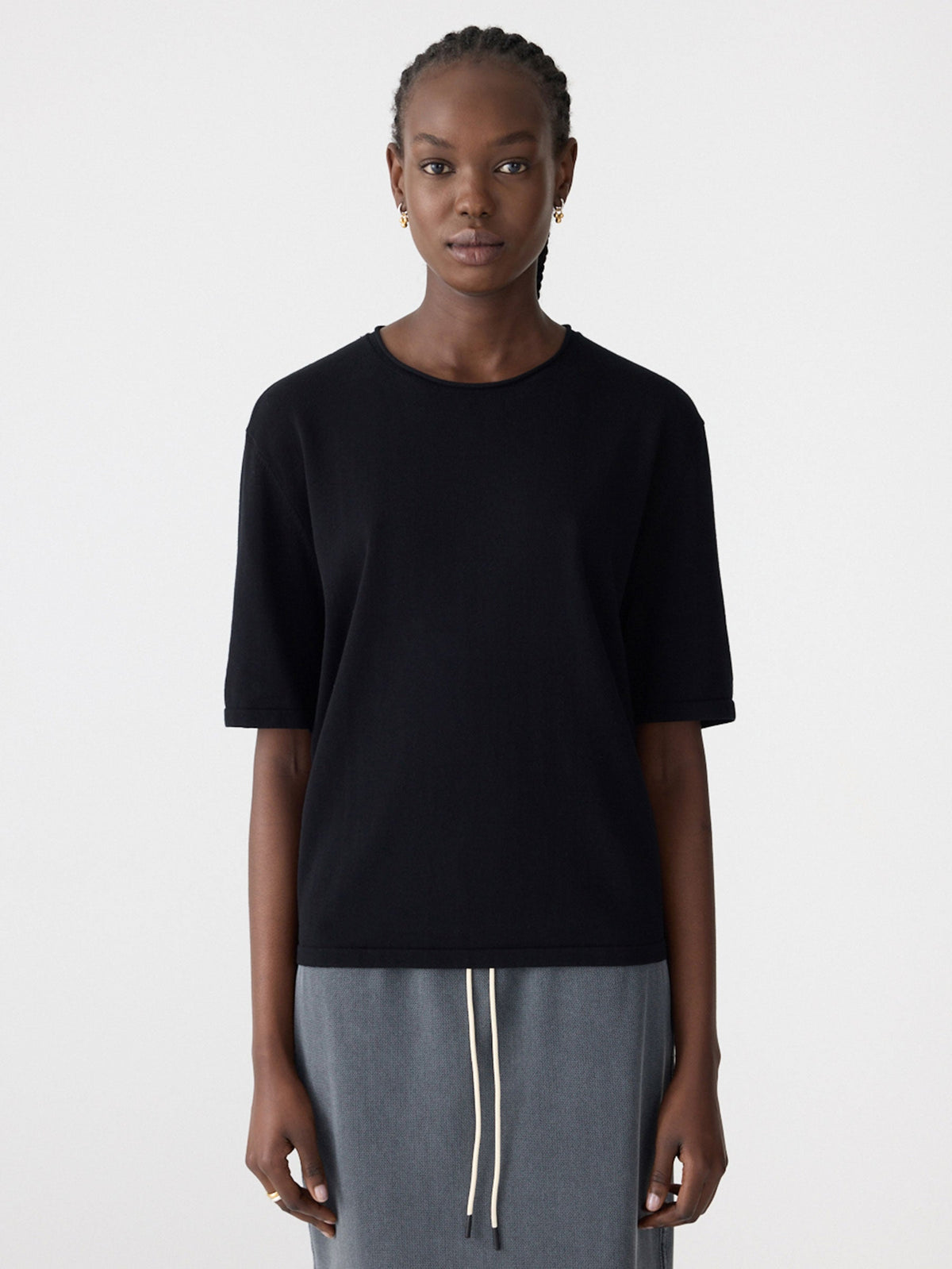 Bassike / Mercerised Cotton Boxy Knit / Black