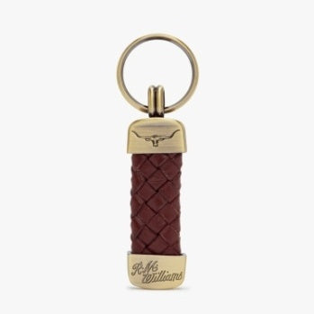 RM Williams / Leather Plaited Keyring / Brass Fitting / Brown