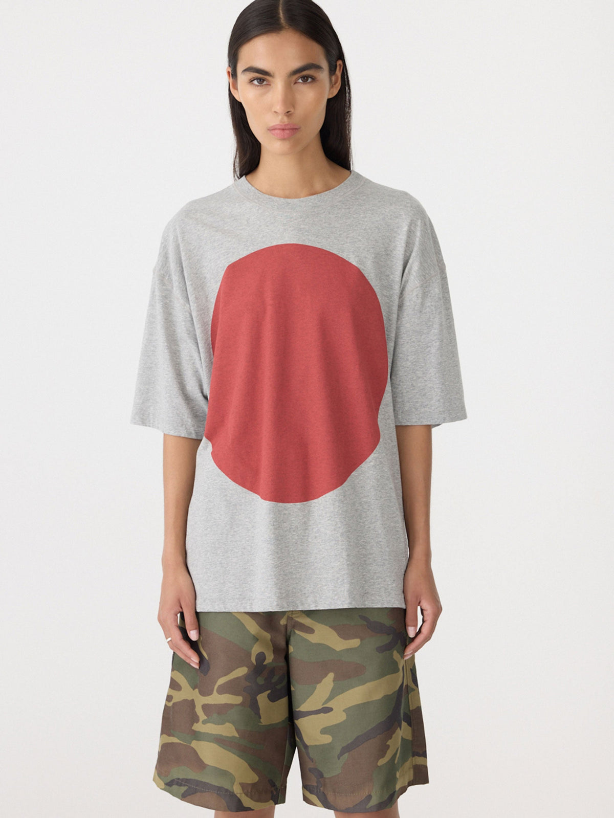 Bassike / Dot Print T-Shirt / Grey Marl + Heritage Red