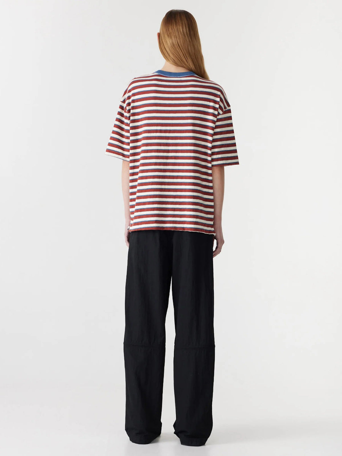 Bassike / Universal Stripe Boxy T-Shirt / Vintage Red + Natural + Navy