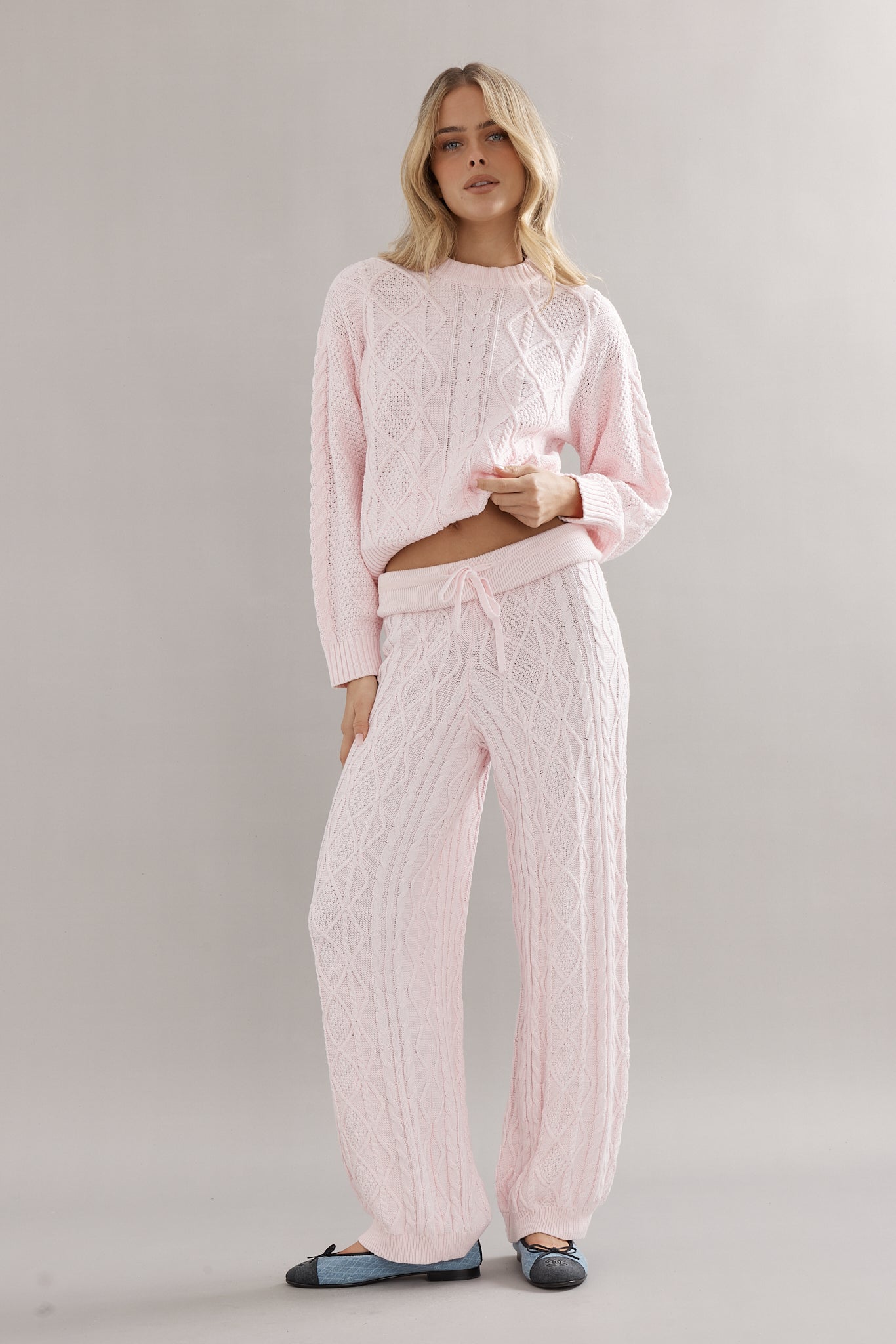 ルームウェア・パジャマ andmary Sugar knit cable tops pants pink andmary Sugar knit cable tops pants pink