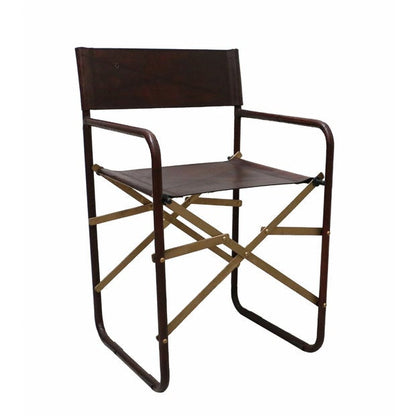 Folding Leather Directors Chair / Walnut