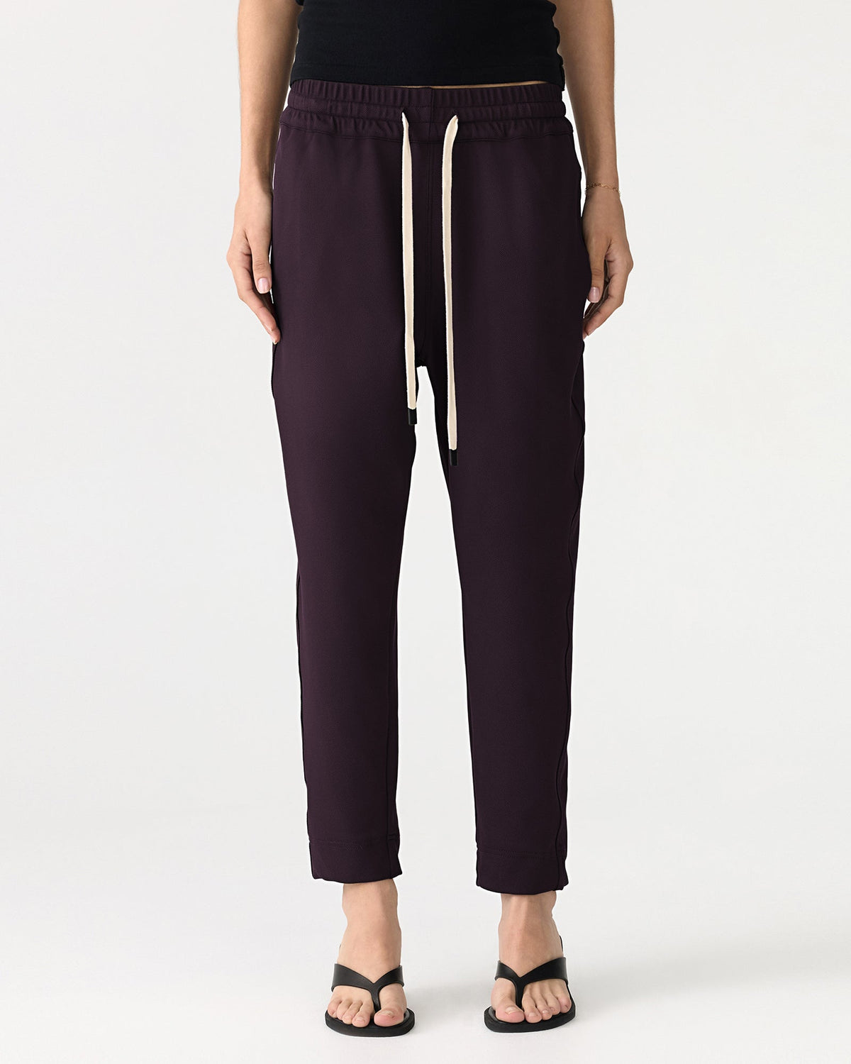 Bassike / Twill Stripe Detail Pant / Dark Plum + Ink