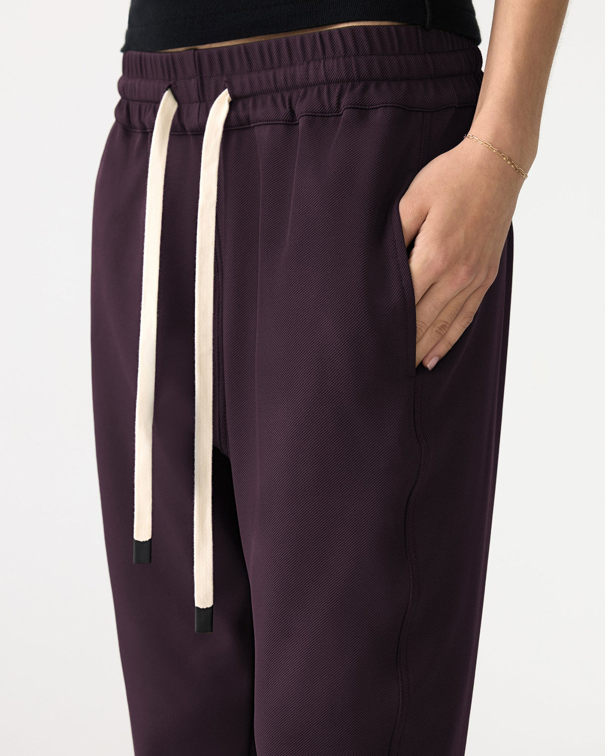 Bassike / Twill Stripe Detail Pant / Dark Plum + Ink