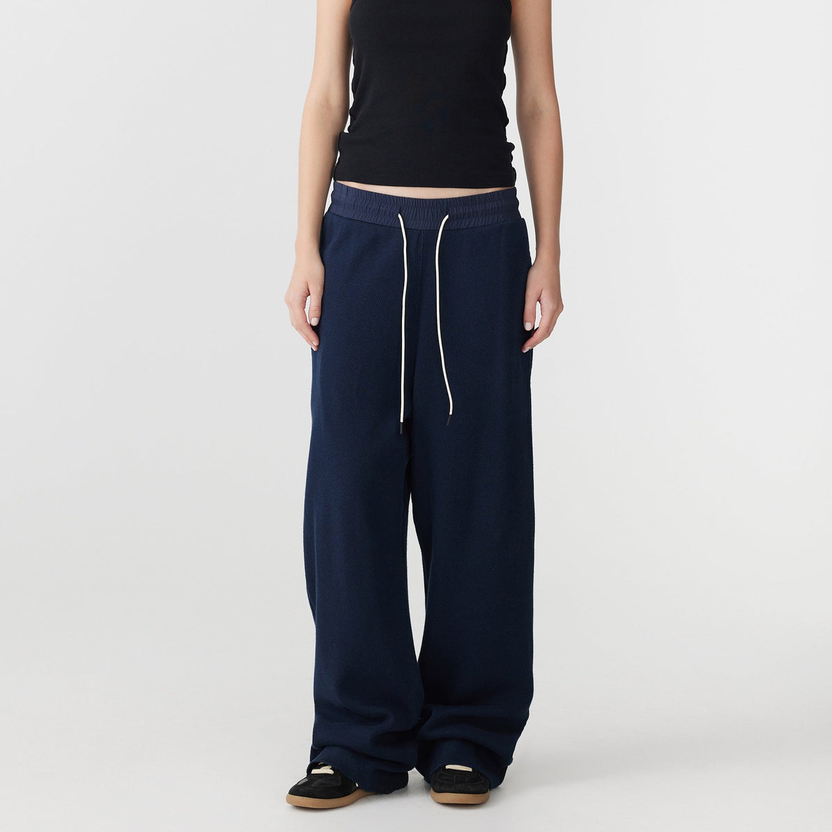 Bassike / Heavy Waffle Wide Leg Pant / Blue Ink