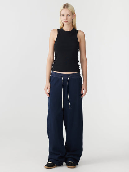 Bassike / Heavy Waffle Wide Leg Pant / Blue Ink