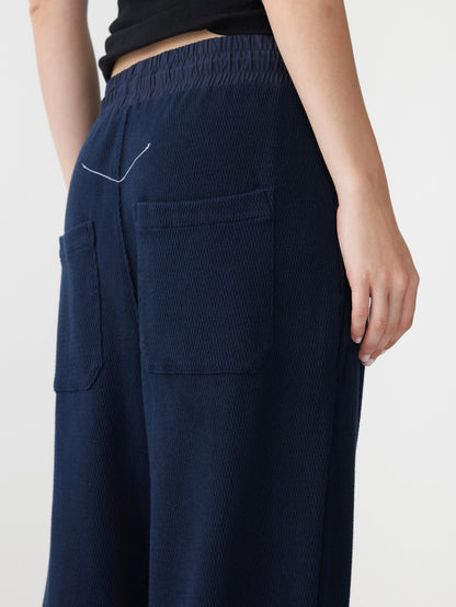 Bassike / Heavy Waffle Wide Leg Pant / Blue Ink