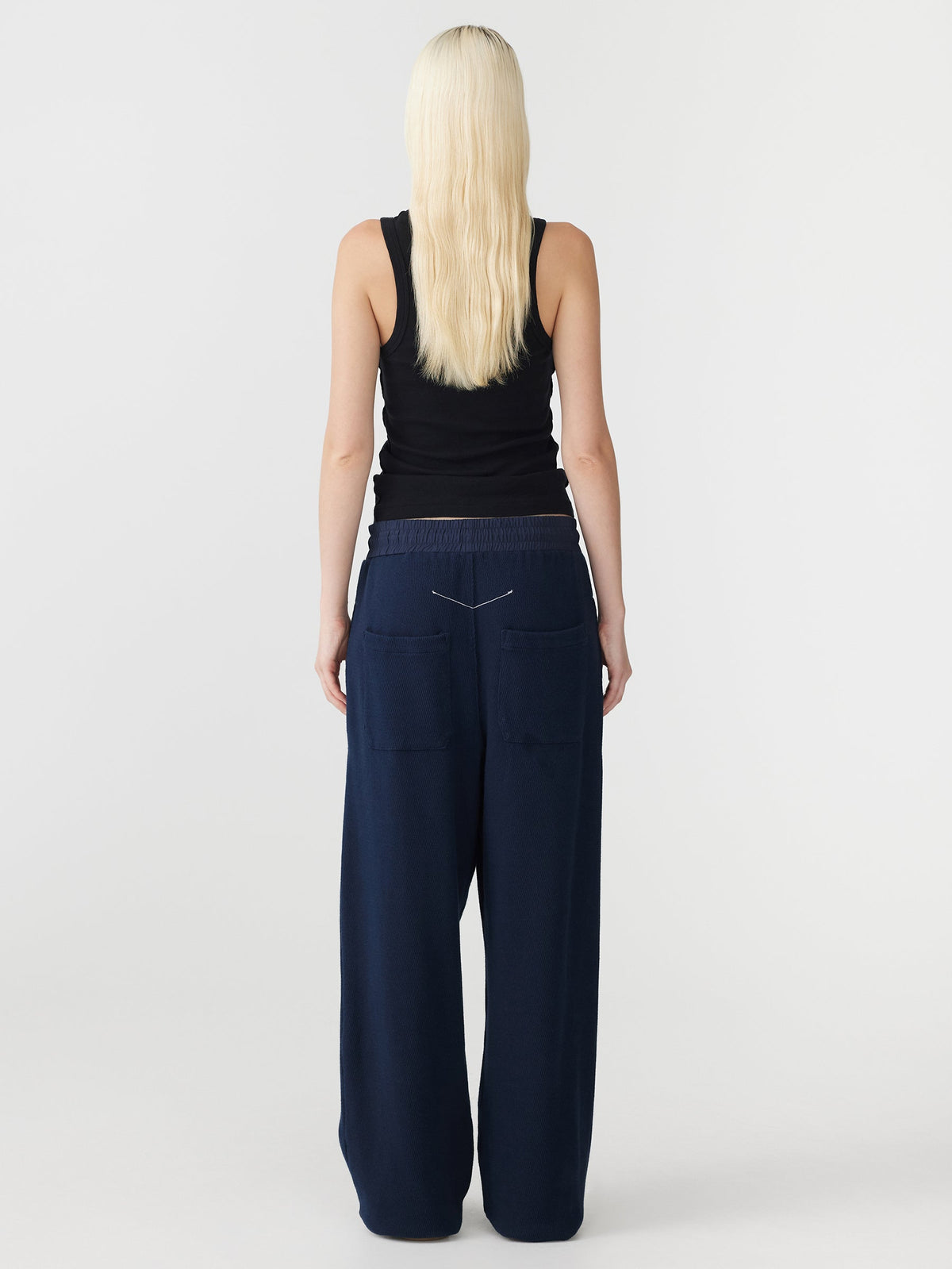 Bassike / Heavy Waffle Wide Leg Pant / Blue Ink