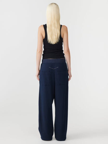 Bassike / Heavy Waffle Wide Leg Pant / Blue Ink
