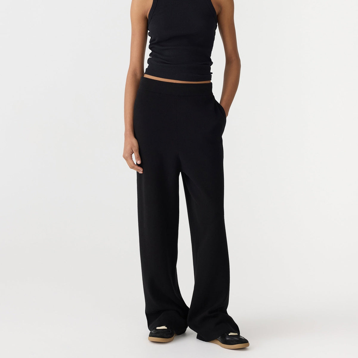 Bassike / Wide Leg Athletic Cotton Pant / Black
