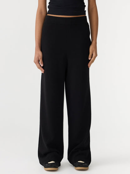 Bassike / Wide Leg Athletic Cotton Pant / Black