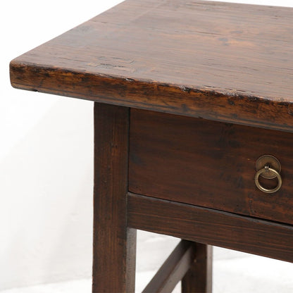 Antique Chinese Butcher's Block Table / 2 Drawer / Dark