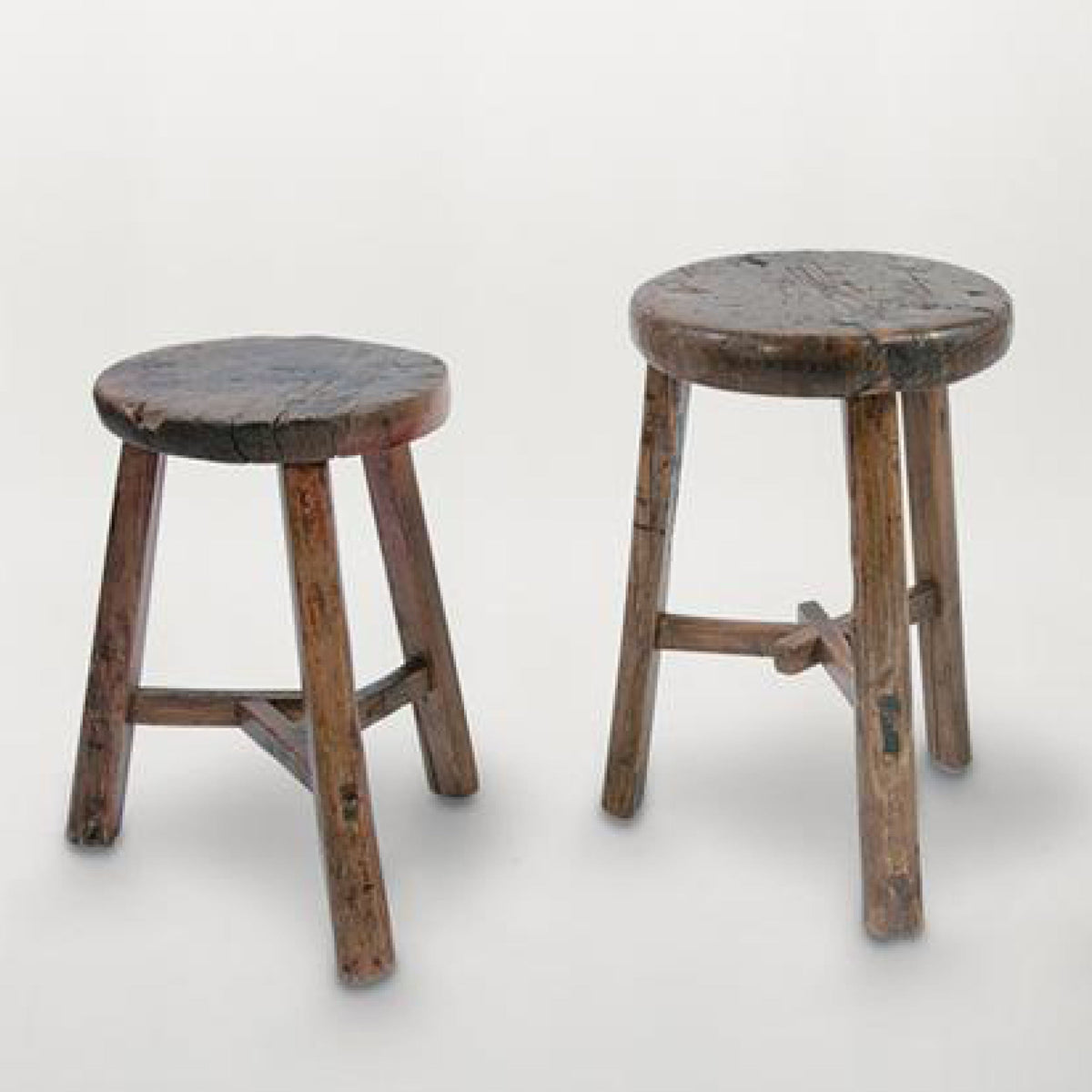 Antique Elm Wooden Stool / Round