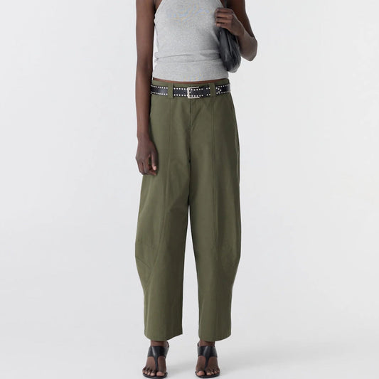 Bassike / Crushed Cotton Barrel Pant / Khaki