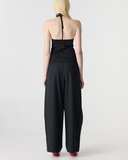 Bassike / Crushed Cotton Barrel Pant / Black