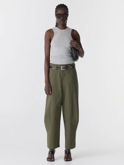 Bassike / Crushed Cotton Barrel Pant / Khaki