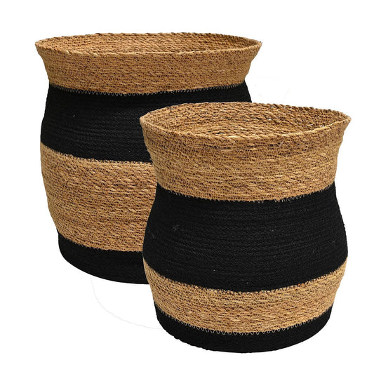 Bangla Basket / Natural + Black Stripe