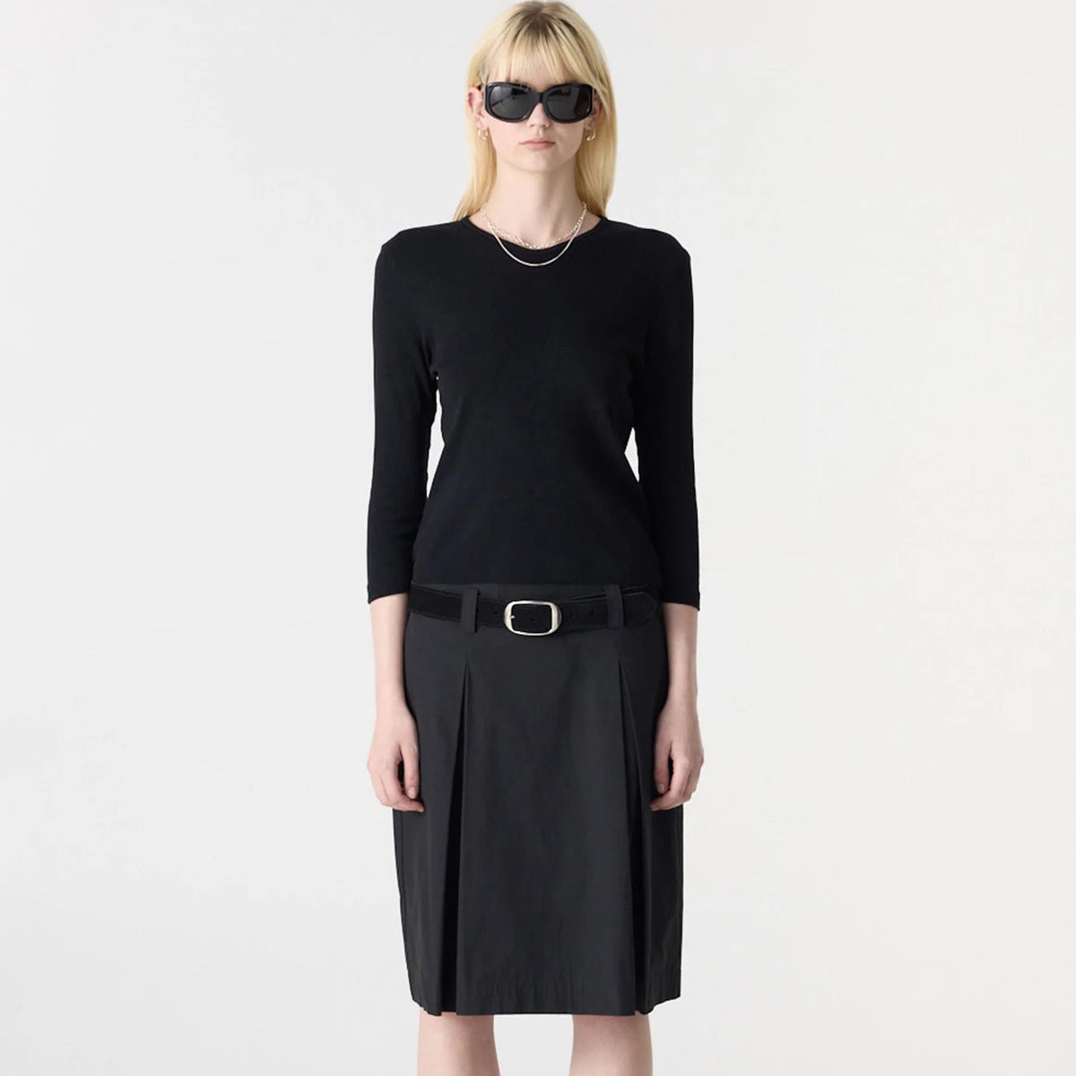 Bassike / Crushed Cotton Box Pleat Skirt / Black