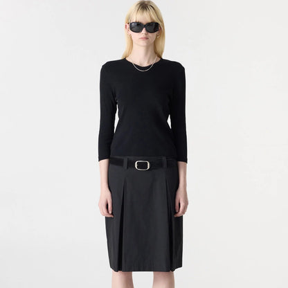 Bassike / Crushed Cotton Box Pleat Skirt / Black