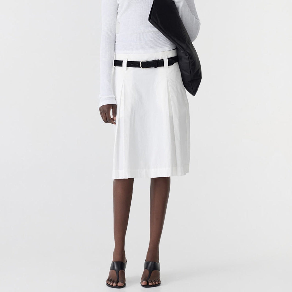 Bassike / Crushed Cotton Box Pleat Skirt / Natural