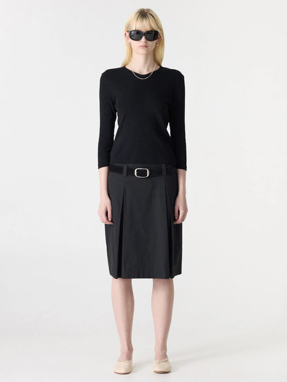 Bassike / Crushed Cotton Box Pleat Skirt / Black