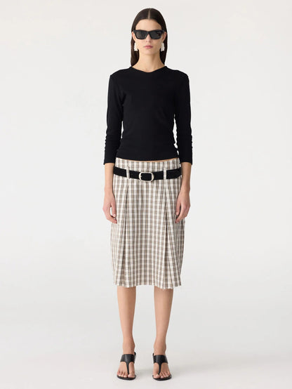 Bassike / Check Box Pleat Detail Skirt / Stone Tan Check
