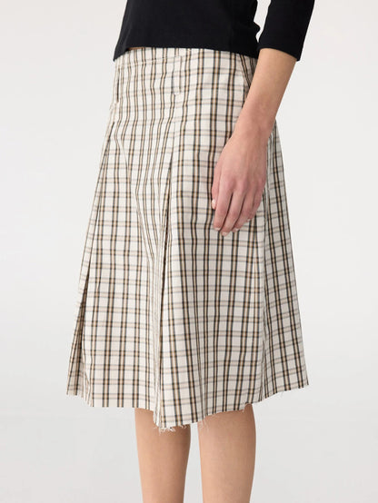 Bassike / Check Box Pleat Detail Skirt / Stone Tan Check