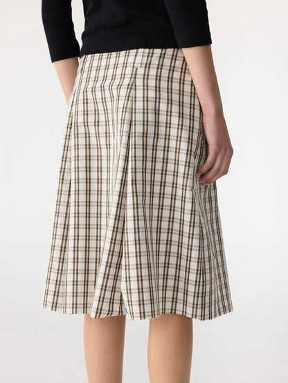 Bassike / Check Box Pleat Detail Skirt / Stone Tan Check