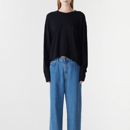 Bassike / Curved Hem Heritage Long Sleeve T-Shirt / Black