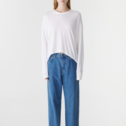 Bassike / Curved Hem Heritage Long Sleeve T-Shirt / White