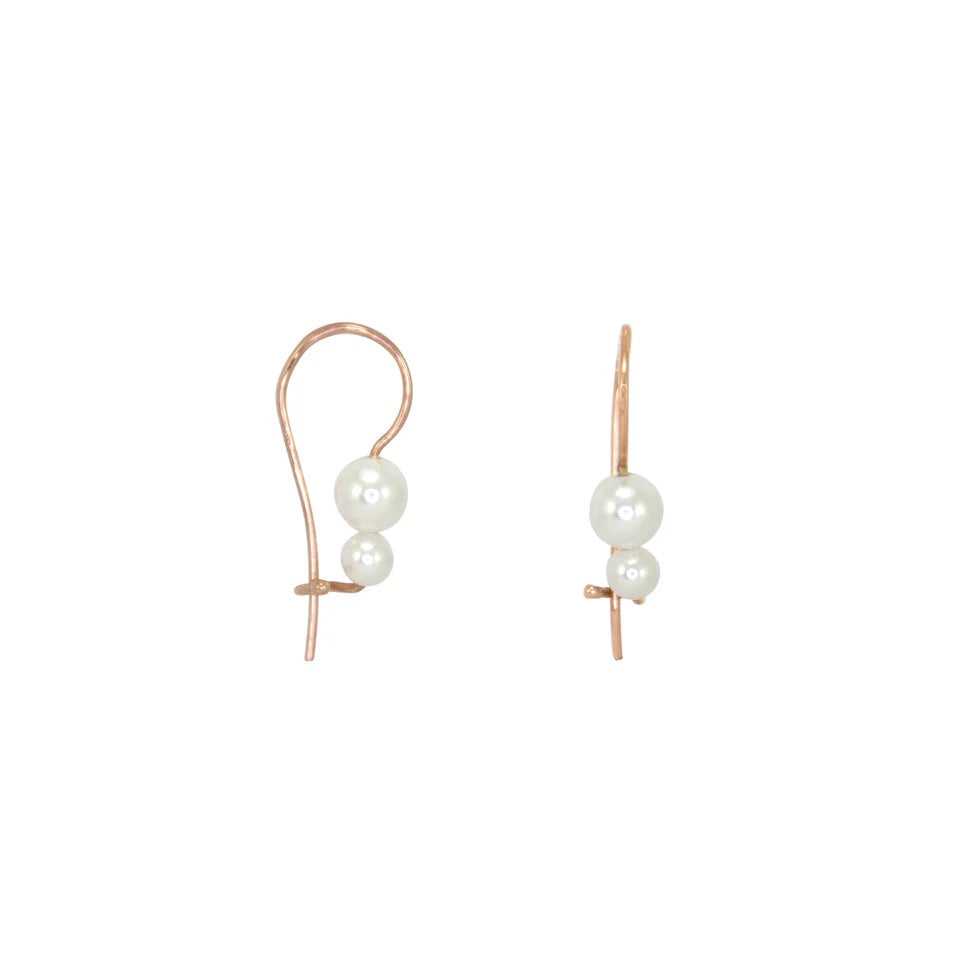 Double Pearl Earrings / French Hook / Yellow Gold