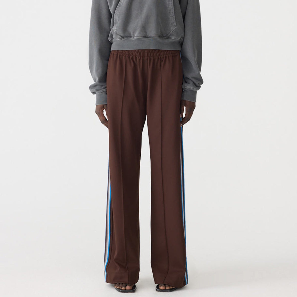Bassike / Double Stripe Wide Leg Pant / Carob + Blue + Grey Stripe