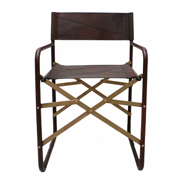 Folding Leather Directors Chair / Walnut