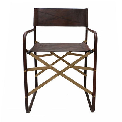 Folding Leather Directors Chair / Walnut