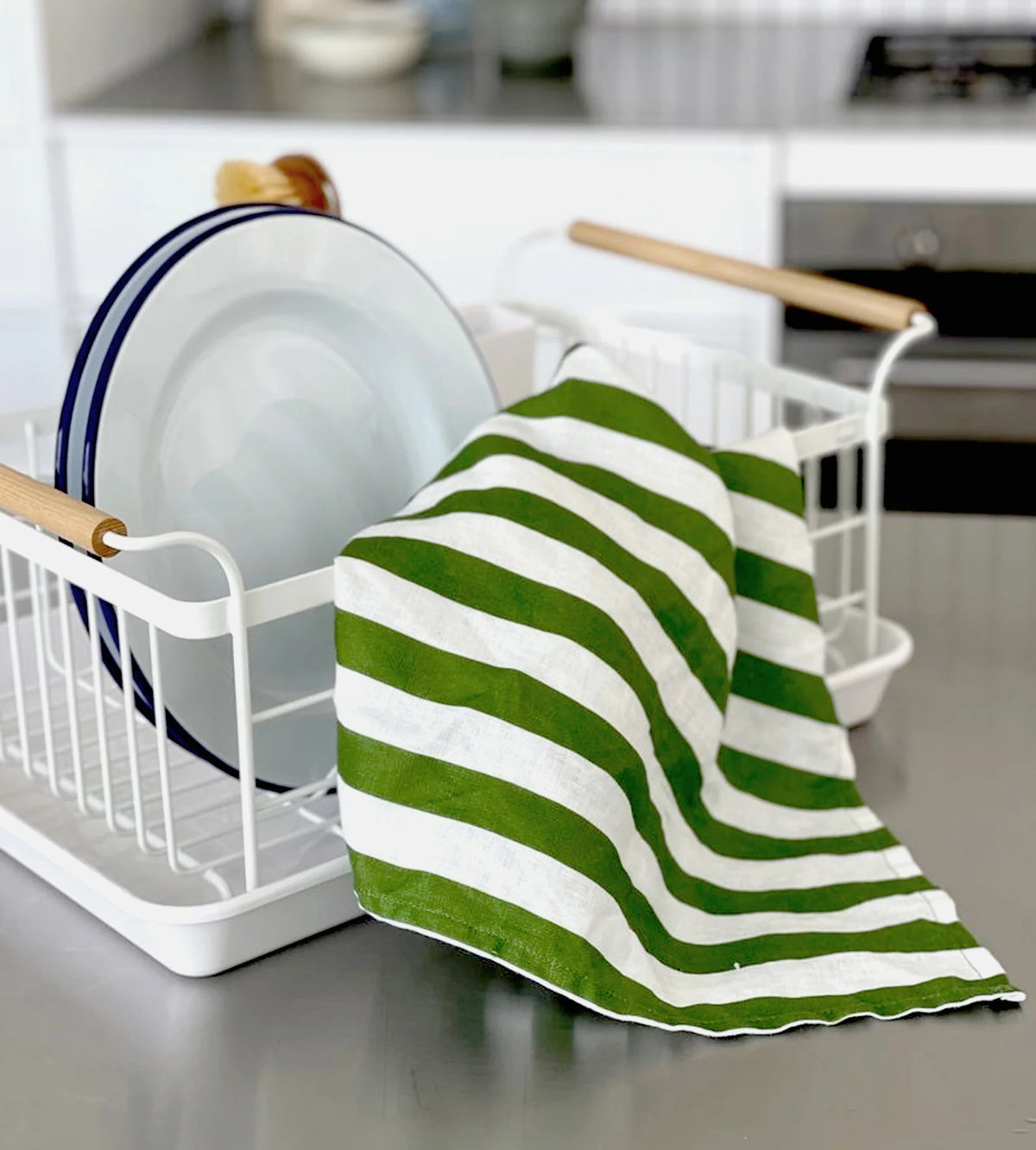 Linen Tea Towel / Olive Stripe