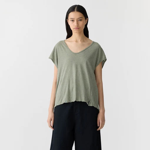 Bassike / Fine Bind Scoop Neck Tank / Sage Marl