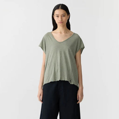 Bassike / Fine Bind Scoop Neck Tank / Sage Marl