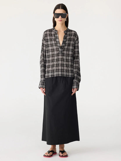 Bassike / Fine Check Popover Shirt / Black + Taupe