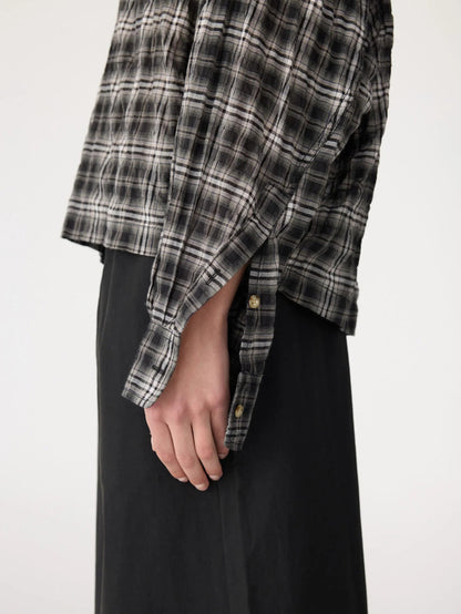 Bassike / Fine Check Popover Shirt / Black + Taupe