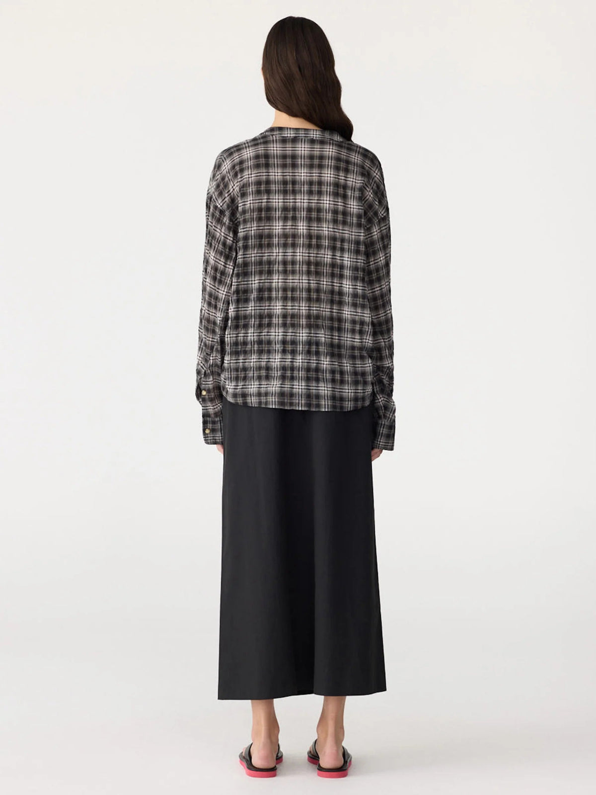 Bassike / Fine Check Popover Shirt / Black + Taupe