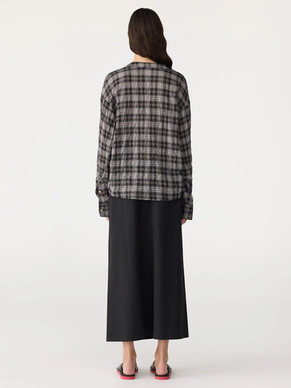 Bassike / Fine Check Popover Shirt / Black + Taupe