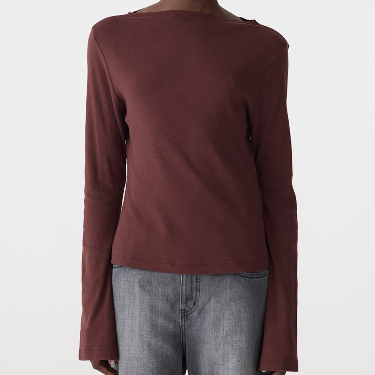 Bassike / Front Seam Rib Long Sleeve T-Shirt / Cocoa