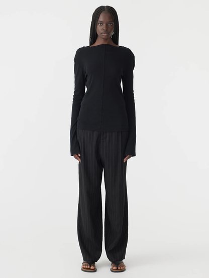 Bassike / Front Seam Rib Long Sleeve T-Shirt / Black