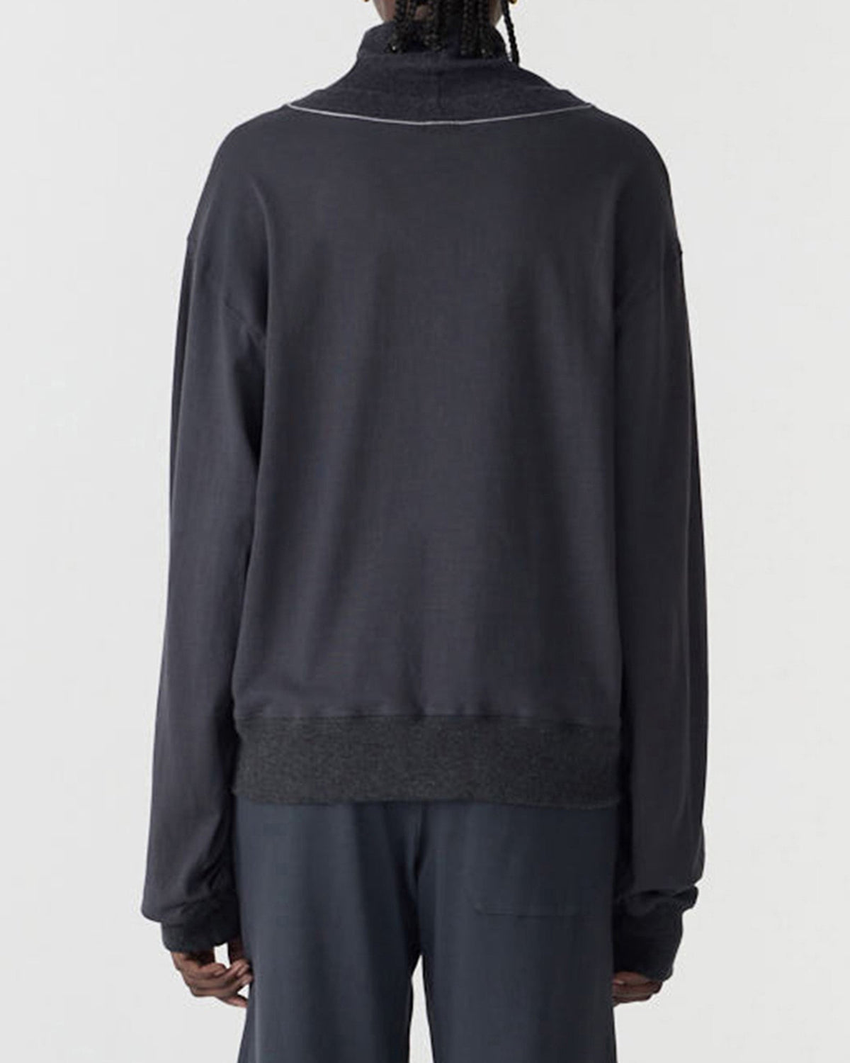 Bassike / Contrast Funnel Neck Sweat / Washed Navy + Charcoal Marl