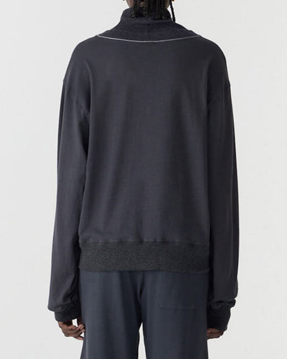 Bassike / Contrast Funnel Neck Sweat / Washed Navy + Charcoal Marl