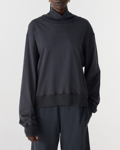 Bassike / Contrast Funnel Neck Sweat / Washed Navy + Charcoal Marl