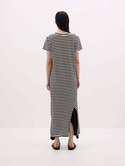 Bassike / Stripe Heritage Short Sleeve T.Shirt Dress / Undyed + Black